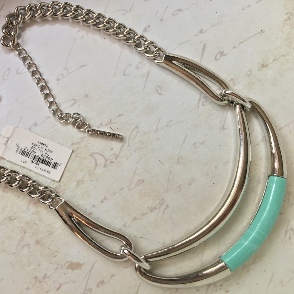 T Tahari Silver and Turquoise Collar Necklace